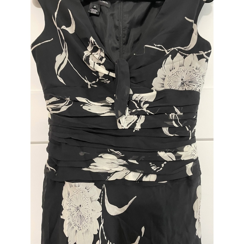 Silk Jones New York Black Floral Ruched Midi Dress Y2K - Picture 6 of 8